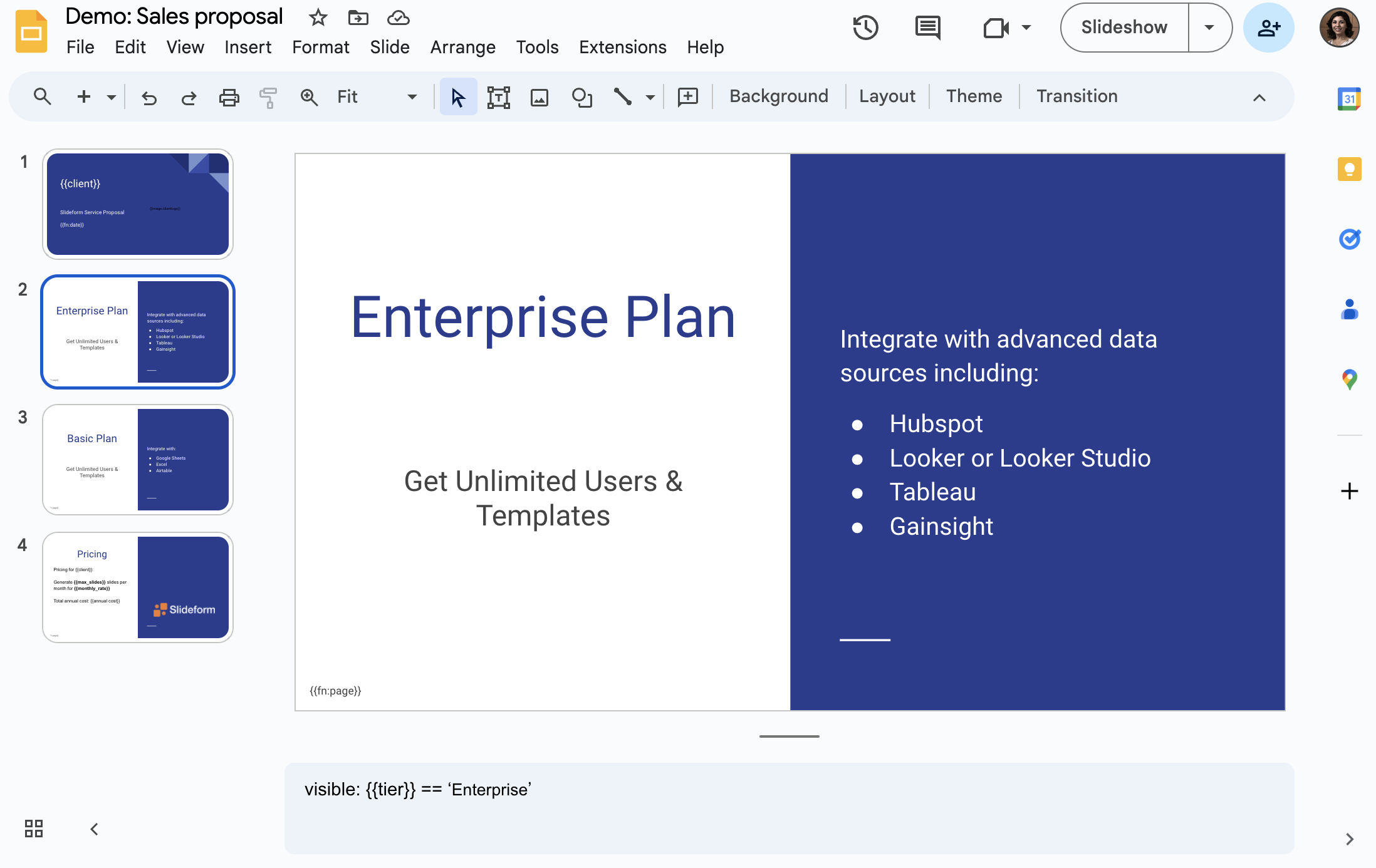 a slide template