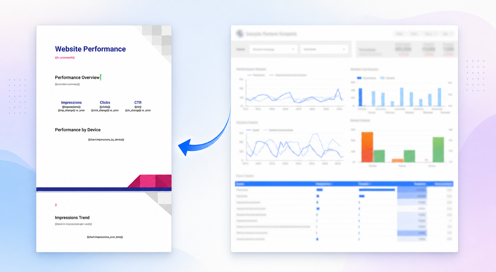 Slideform template setup with placeholders and connected data