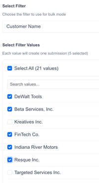 select filter values for the presentation